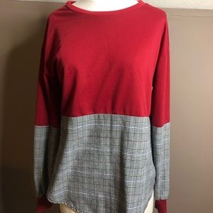 Red sweater with plaid detailing